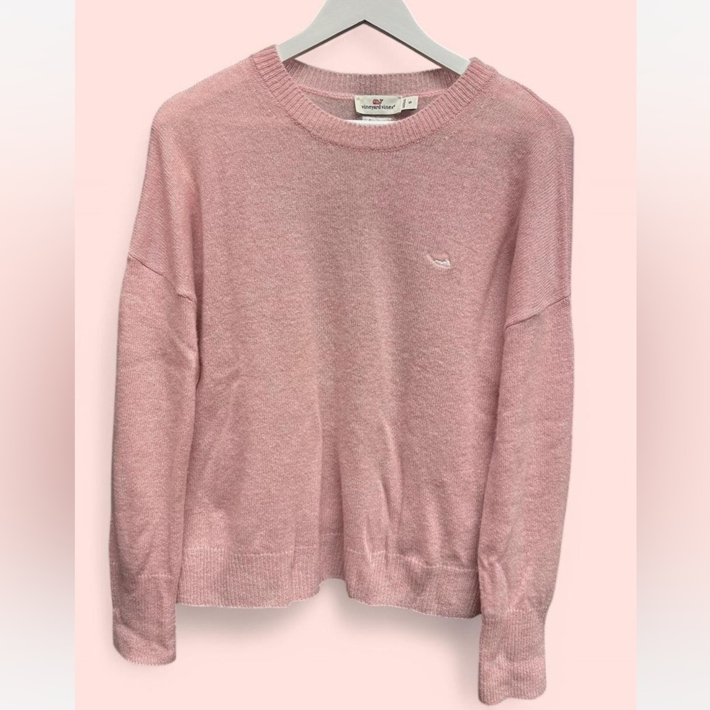 Vineyard Vines Pink 100% cashmere long sleeve pullover sweater top with logo